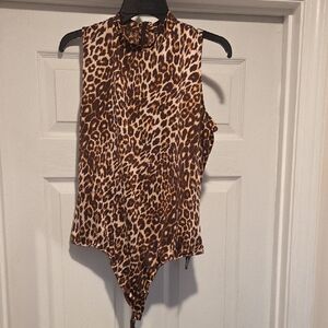 Guess Tan and Cream Asymmetrical Bodysuit